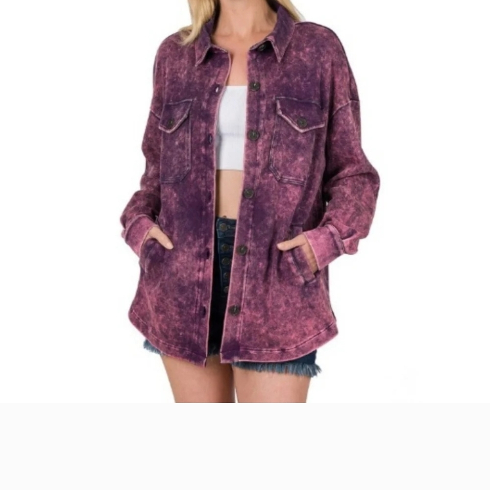 Zenana Outfitters Purple Jean Jacket with Vintage Wash